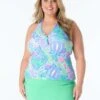 Beach House Plus Nina Ruffled Trim Tankini Top - Estate Mosaic