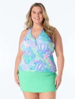 Beach House Plus Nina Ruffled Trim Tankini Top - Estate Mosaic