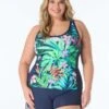Beach House Sport Plus Ambition Fitted Cross Back Tankini Top - Tropical Paradise