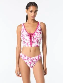 MICHAEL Michael Kors Lace Up Crop Top - Monotone Floral -BCBGMAXAZRIA Shop mm55642 693 1 1