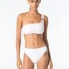 MICHAEL Michael Kors Logo Ring One Shoulder Textured Bikini Top - Solids