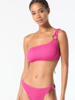 MICHAEL Michael Kors Logo Ring One Shoulder Textured Bikini Top - Solids -BCBGMAXAZRIA Shop mm62140 693 1