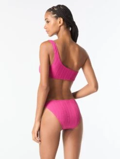 MICHAEL Michael Kors Logo Ring One Shoulder Textured Bikini Top - Solids -BCBGMAXAZRIA Shop mm62140 693 alt01 1