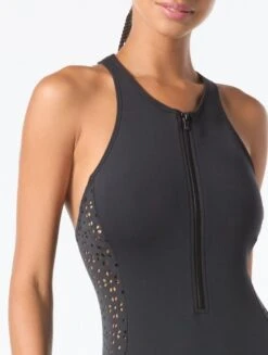 MICHAEL Michael Kors Zip Front One Piece Swimsuit - Laser Cut Scuba -BCBGMAXAZRIA Shop mm64164 001 1 2b475e99 e463 41f9 86b0 1969f0904695