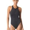MICHAEL Michael Kors Zip Front One Piece Swimsuit - Laser Cut Scuba