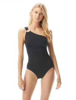 MICHAEL Michael Kors One Shoulder Underwire One Piece Swimsuit - Hardware Solids