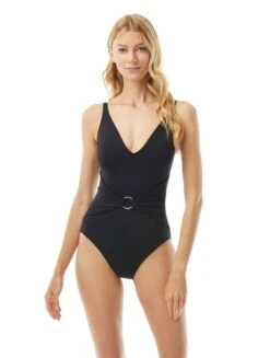 MICHAEL Michael Kors Sash Logo Trim One Piece Swimsuit - Iconic Solids -BCBGMAXAZRIA Shop mm7m943 001 r 1 be638087 e380 4ecc 96b1 32d0e0252f11