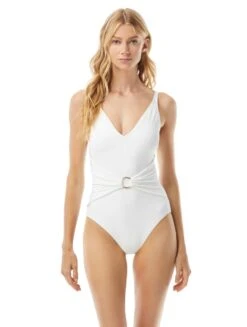 MICHAEL Michael Kors Sash Logo Trim One Piece Swimsuit - Iconic Solids -BCBGMAXAZRIA Shop mm7m943 100 r 1 08c75abd 63be 4930 8cfe aa780d76351d