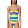 Kate Spade New York Shirred Twist Bandeau One Piece Swimsuit - Ocean Stripe
