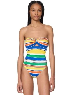 Kate Spade New York Shirred Twist Bandeau One Piece Swimsuit - Ocean Stripe