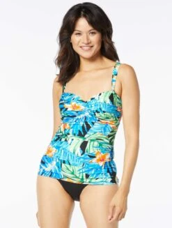 Coco Reef Charisma Bra Sized Pleated Tankini Top - Paradise Garden